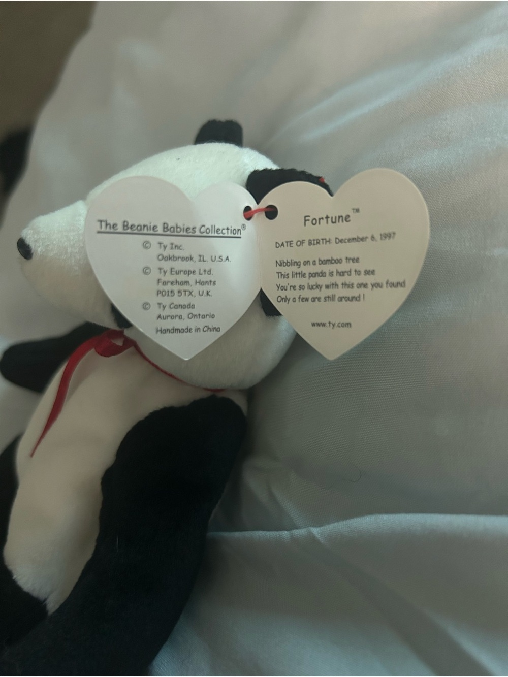 Ty Black and White Panda Plush with Red Bow - Picture 3 of 3